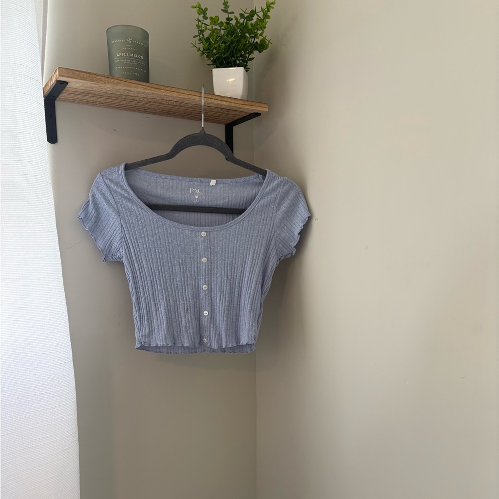 PacSun Baby-Blue Button Trendy Crop Top